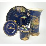 Three pieces of Carlton Ware, comprising a lobed dish decorated with a kingfisher and lilies, D23cm,