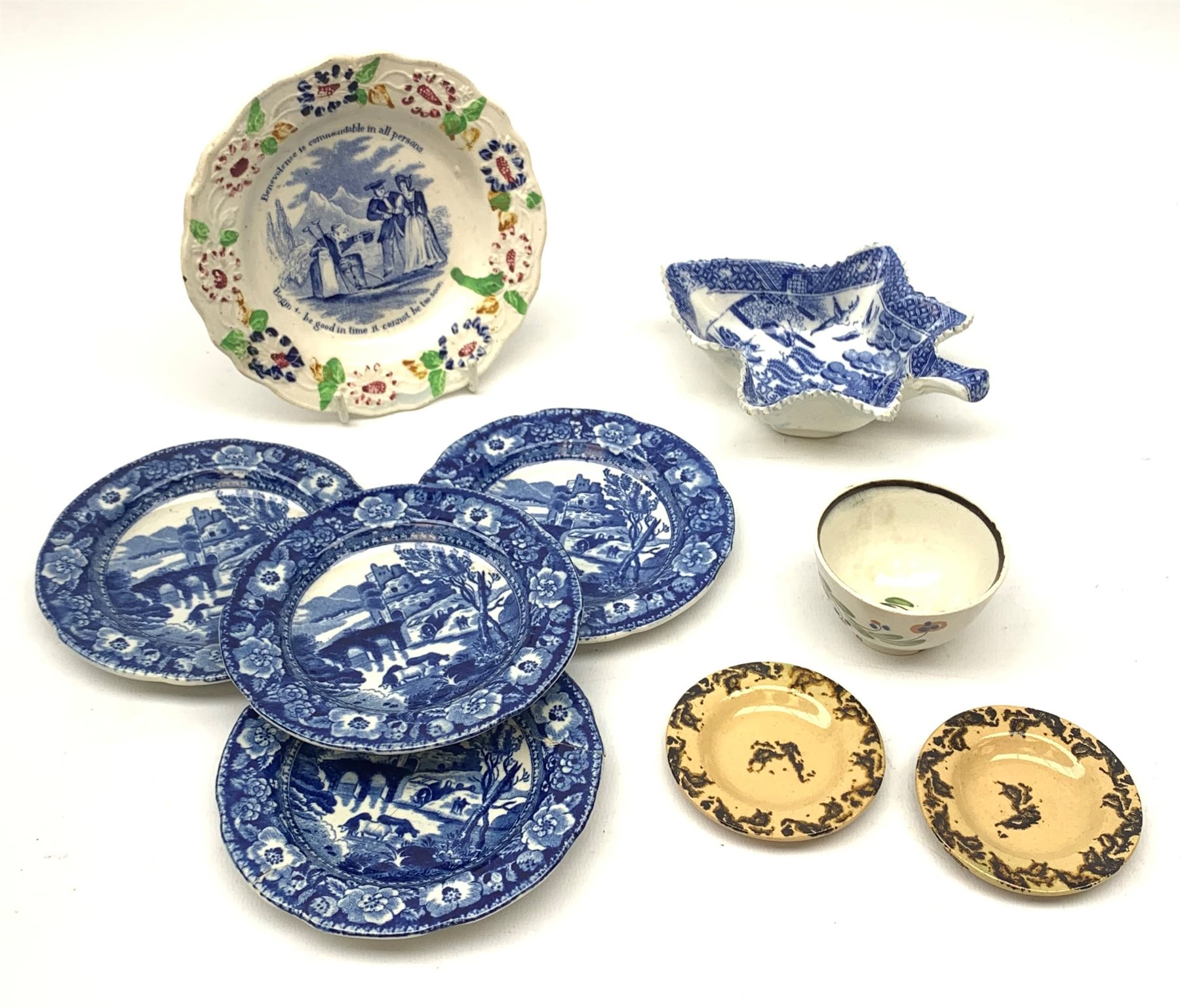 A selection of 19th century porcelain, to include a 19th century blue and white transfer printed wil