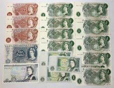 Bank of England notes including Hollom portrait series C five pounds 'A77', Somerset Duke of Welling
