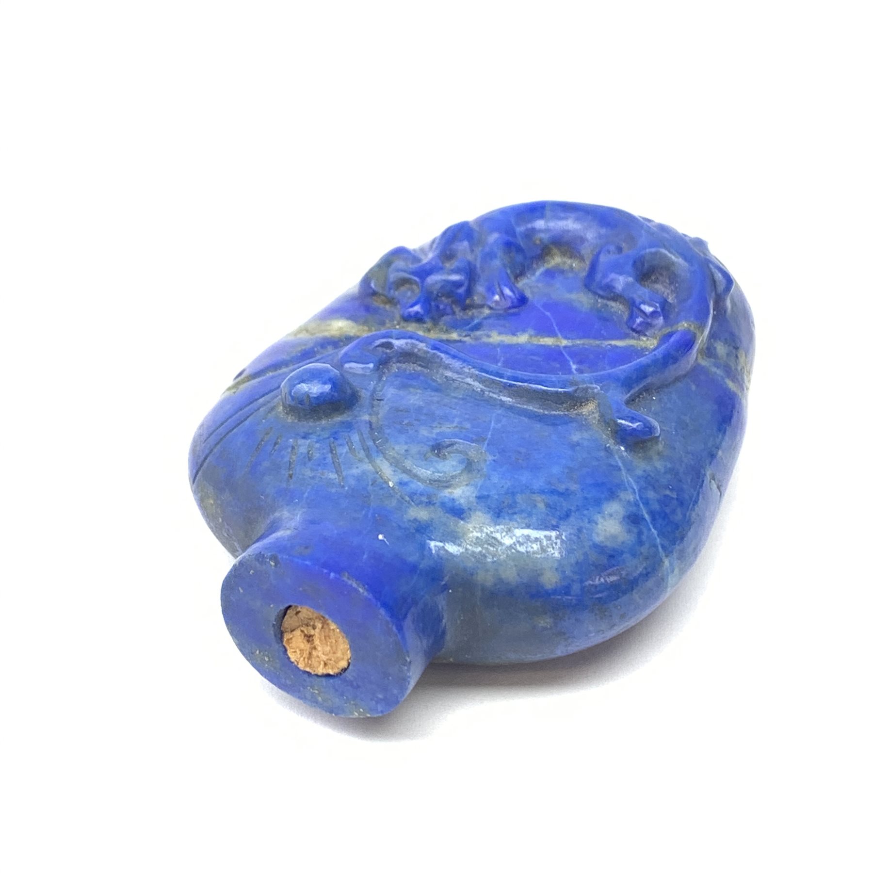 Chinese lapis lazuli scent bottle, lacking stopper L7.5cm - Image 3 of 4