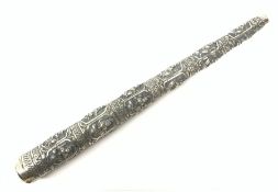 Indian silver parasol handle c1900 of tapered form having high relief decoration L33cm