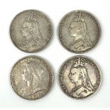 Four Queen Victoria crown coins, one 1893 and three 1889