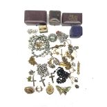 A Victorian gold diamond set brooch, horseshoe brooch, Edwardian brooch, and other costume jewellery