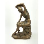 Large classical bronze finish pottery figure of a seated lady, H65cm