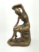 Large classical bronze finish pottery figure of a seated lady, H65cm