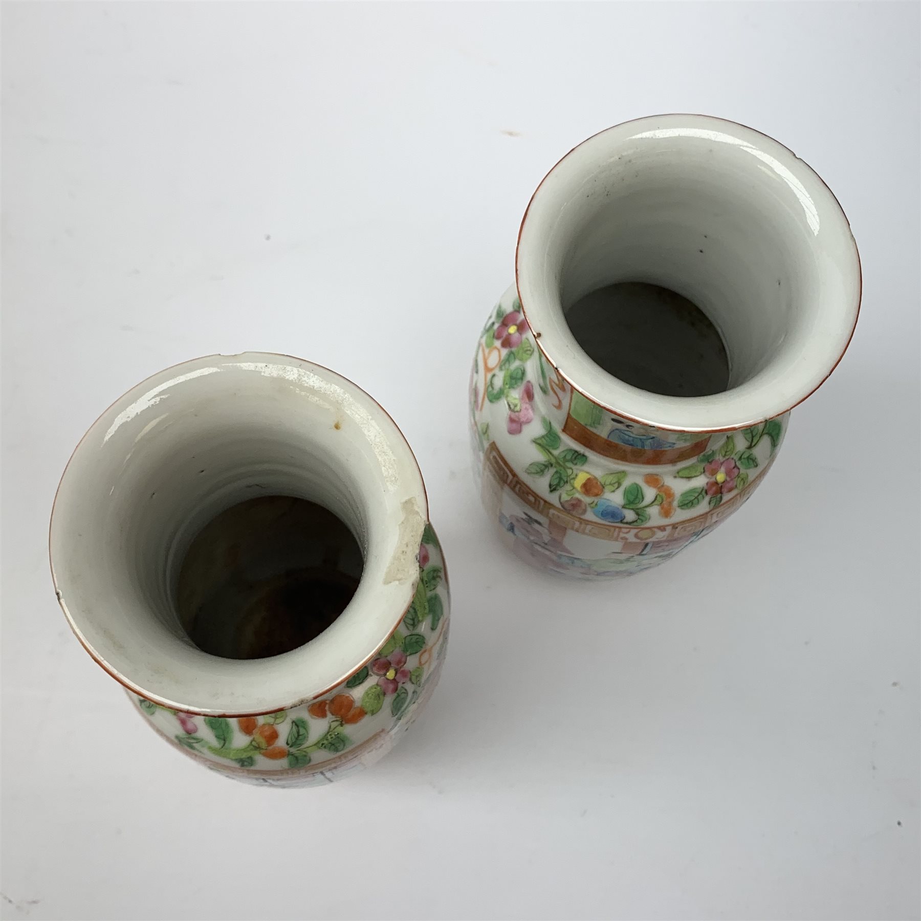 Pair of late 19th century Doulton Lambeth Silicon ware vases and a pair of 19th century Cantonese Fa - Image 3 of 4