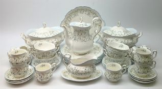 Royal Albert Caroline pattern tea and dinner wares, comprising teapot, six teacups and six saucers,
