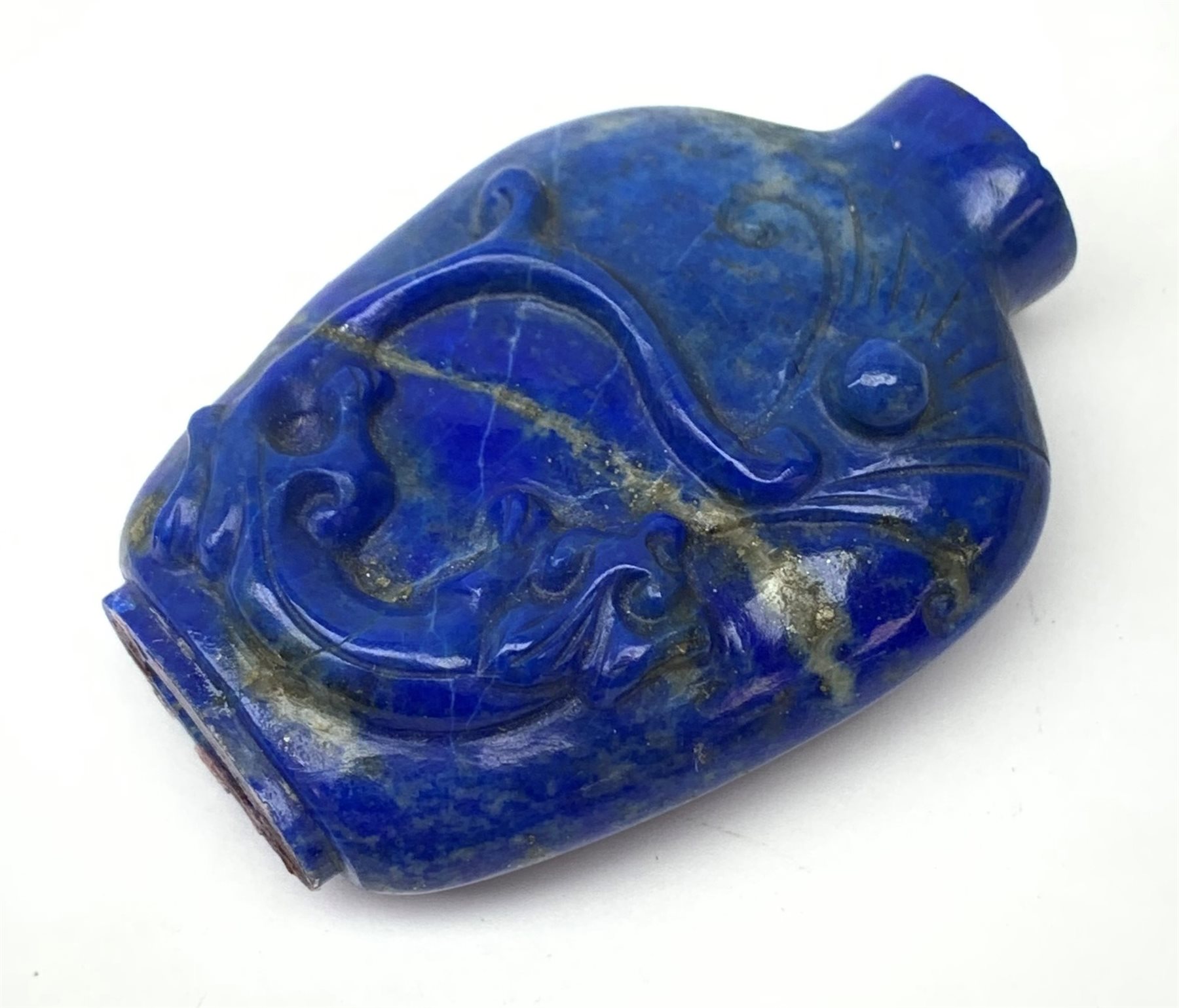 Chinese lapis lazuli scent bottle, lacking stopper L7.5cm