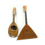 Italian lute back mandolin with black lacquered segmented rosewood back and spruce top L64cm; togeth