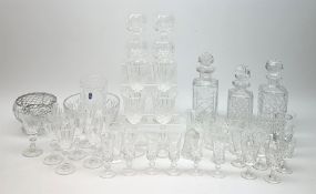 Collection of table glass comprising a set of four Thomas Webb hock glasses, Royal Doulton cut glass