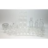 Collection of table glass comprising a set of four Thomas Webb hock glasses, Royal Doulton cut glass