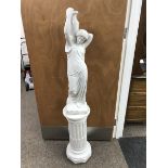 White painted composition garden figure of a classical female water carrier on plinth, H160cm