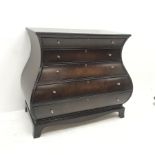 French style inlaid mahogany bombe shaped chest, five graduating drawers, shaped plinth base, W120cm