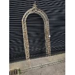 Cream painted metal arbour with scrolling detail, W113cm, H240cm, D25cm