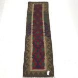 Maimana Kilim tan ground runner, repeating border, 203cm x 56cm