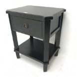 Ebonised lamp table, single drawer, square tapering supports, W50cm, H61cm, D40cm