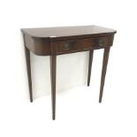 Georgian style mahogany side table, single drawer, square tapering supports, W82cm, H76cm, D41cm