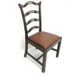 19th century mahogany Chippendale style waved ladder back chair, upholstered seat, square supports,