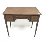 19th century inlaid and crossbanded oak lowboy side table, two short and one long drawer, square tap