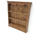 Solid pine wall rack, three shelves above three spice drawers, W80cm, H96cm, D17cm