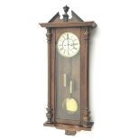 Late 19th century Vienna type wall clock, walnut and beech cased, eight day movement striking the ho