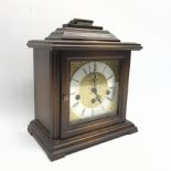 Hermle bracket clock, stained beech case, engraved dial with Roman chapter ring, triple train driven