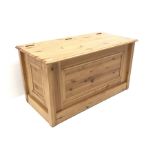 Solid pine chest, single hinged lid, stile supports, W102cm, H56cm, D54cm