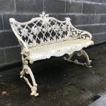 Coalbrookdale style bench cream painted metal bench, W109cm