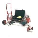 ST-BC415B strimmer, a leaf blow, gas blow torch, sack barrow, two tier ladders, and other tools