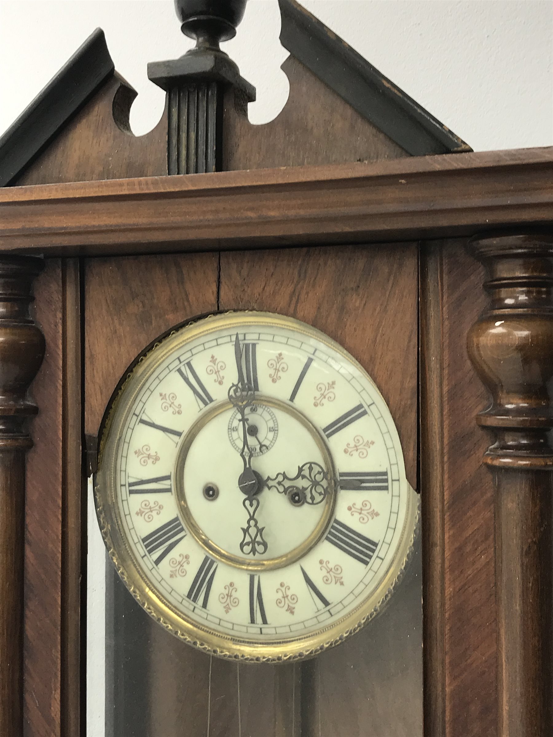 Late 19th century Vienna type wall clock, walnut and beech cased, eight day movement striking the ho - Image 2 of 4