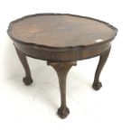 Early 20th century walnut coffee table, shell carved cabriole legs with ball and claw feet, D62cm, H