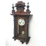 Early 20th century Vienna style wall clock, walnut and beech cased, twin train movement striking on