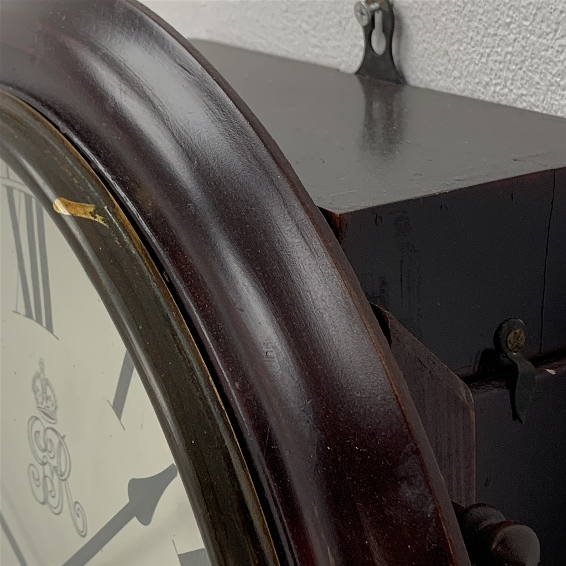 Late 20th century circular stained beech cased dial clock, Roman dial fitted with quartz movement, D - Image 4 of 4