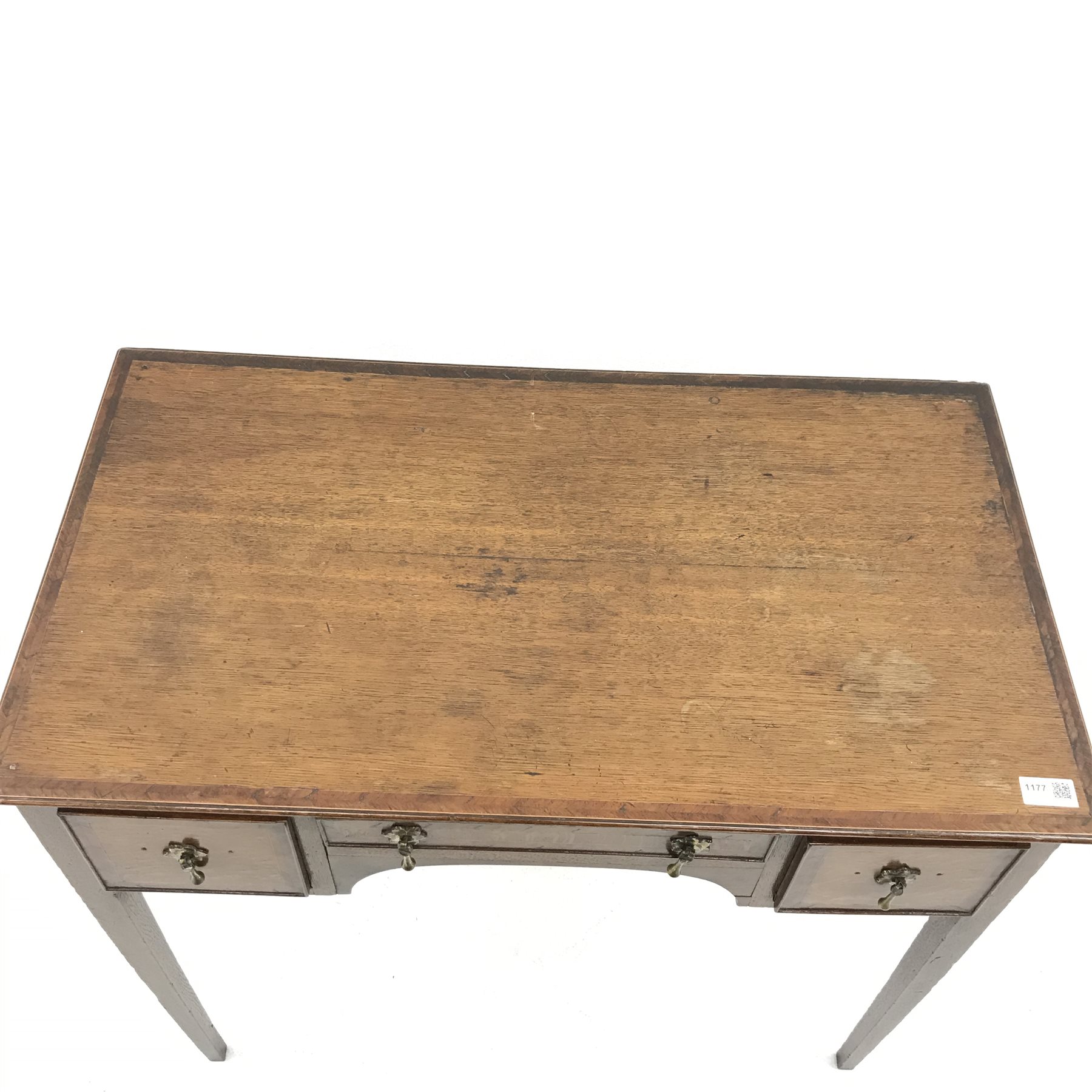 19th century inlaid and crossbanded oak lowboy side table, two short and one long drawer, square tap - Image 4 of 5