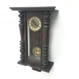 Late 19th century Vienna style wall clock, walnut and beech cased, turned half columns, twin train m