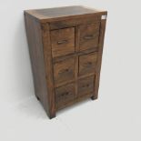 Small hardwood chest, six drawers, solid end supports, W46cm, H72cm, D30cm