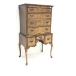 Queen Anne style walnut chest on stand, seven graduating drawers, shell carved cabriole legs, W84cm,