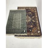 Shiraz blue ground rug, central medallion, repeating border (180cm x 120cm) and Bokhara green ground