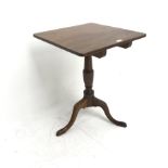 Victorian mahogany pedestal table with square top, single turned column, three supports, W55cm, H72c