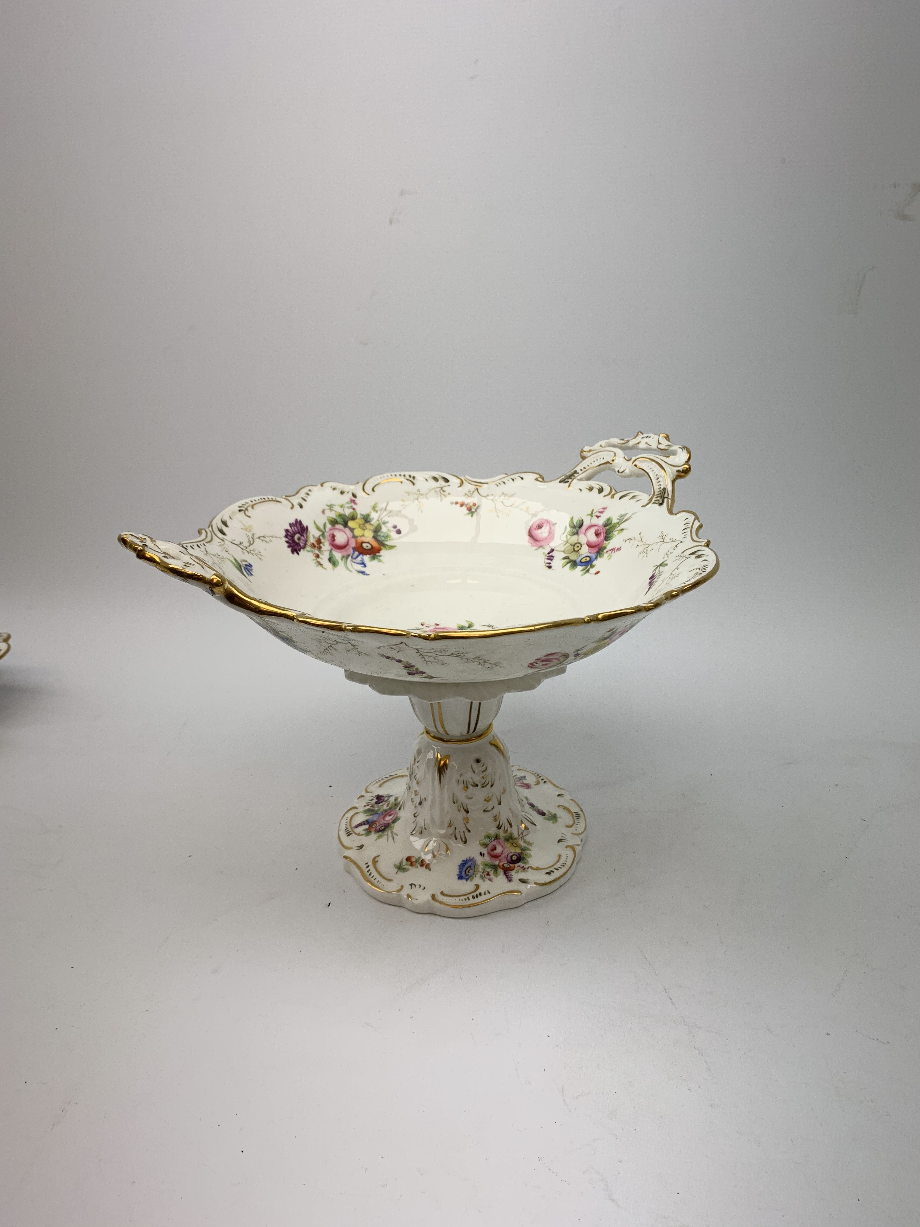 19th century dessert service, comprising large comport, two serving dishes, and six plates, each pai - Image 13 of 15