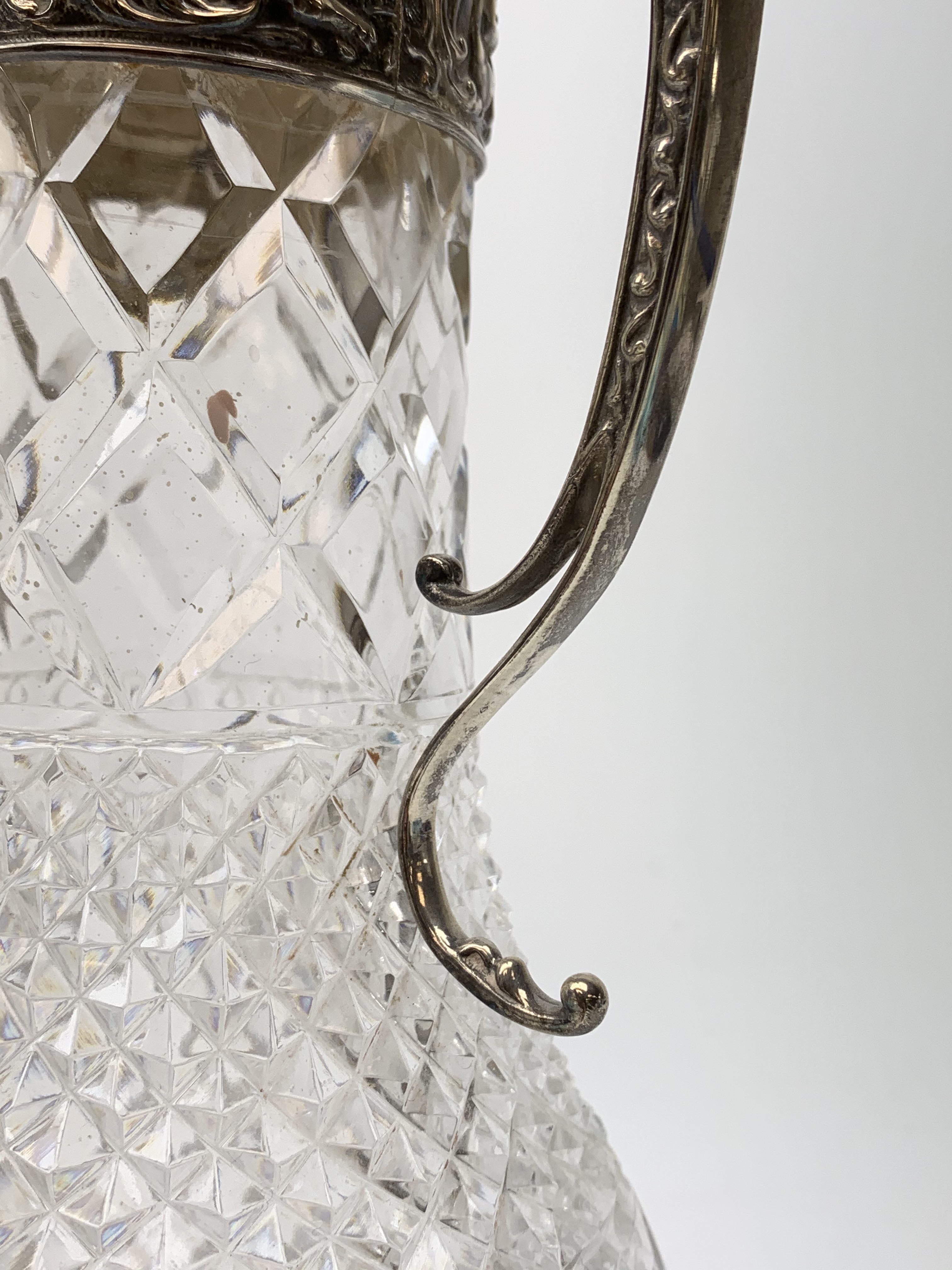 Elizabeth II silver mounted cut glass claret jug, the clear glass body of baluster form with hobnail - Image 14 of 21