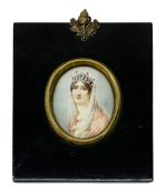 20th century oval portrait miniature upon ivory, depicting a Jos�phine Bonaparte, signed Ren�, withi