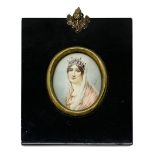 20th century oval portrait miniature upon ivory, depicting a Jos�phine Bonaparte, signed Ren�, withi