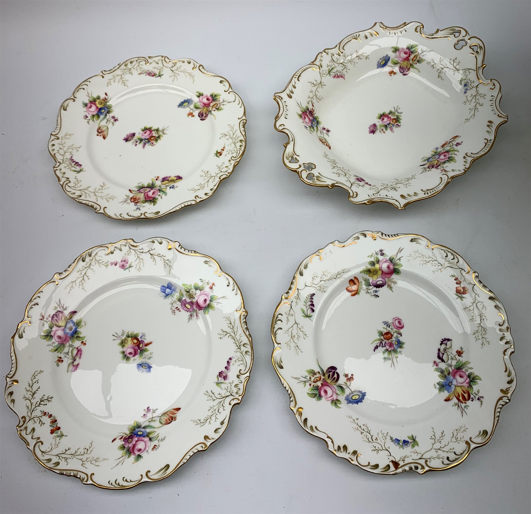 19th century dessert service, comprising large comport, two serving dishes, and six plates, each pai - Image 2 of 15