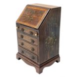 Edwardian miniature mahogany bureau, the fall front hand painted with two quivers of arrows, beneath