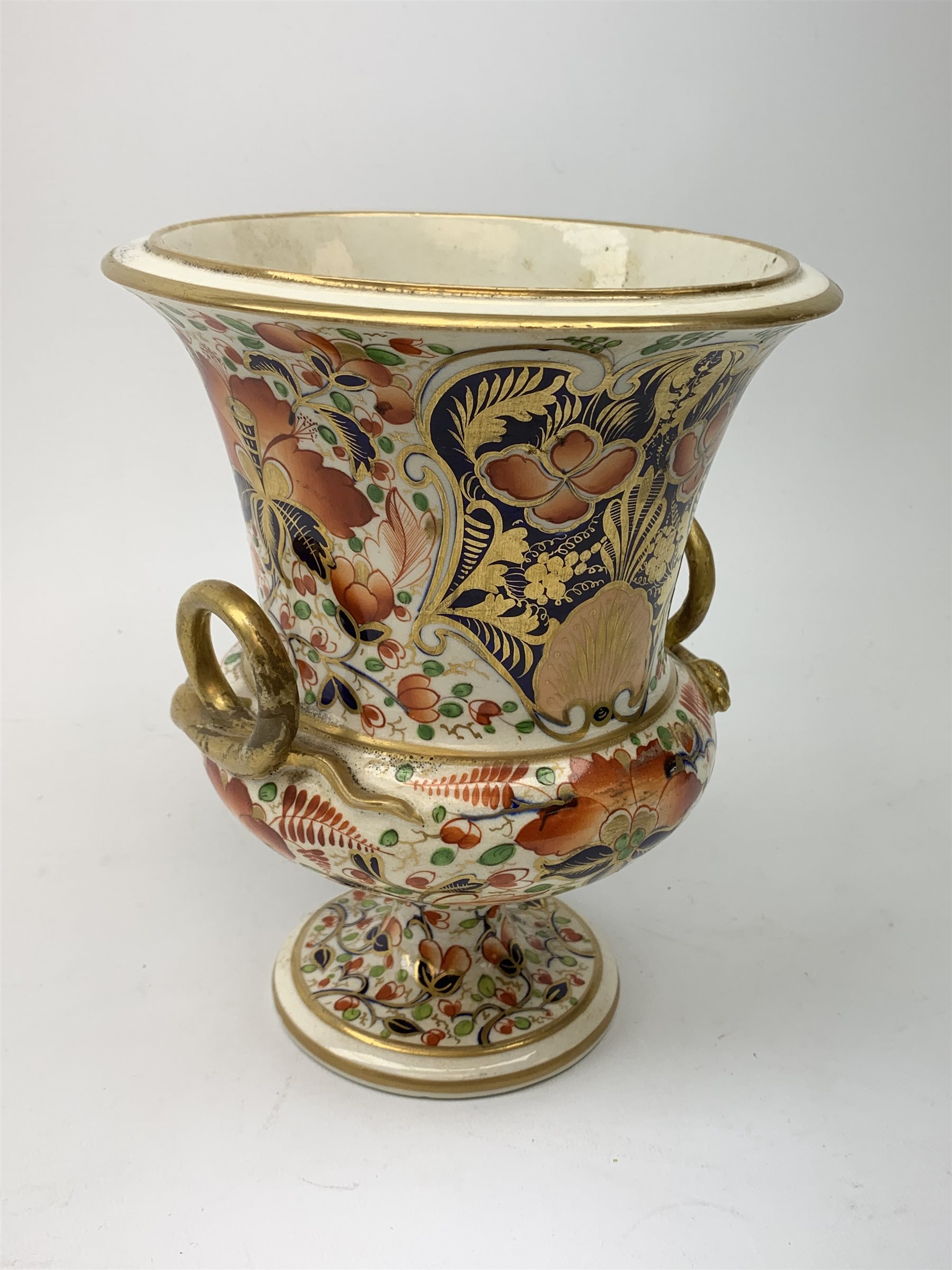 Early 19th century Derby campagna vase, with twin gilt serpent modelled handles and raised upon a sp - Image 3 of 11