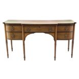 George III mahogany and satinwood banded sideboard, four small drawers and one long center drawer ab