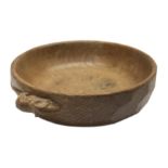 'Mouseman' small oak nut bowl by Robert Thompson of Kilburn, D14.8cm