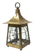 Arts and Crafts brass porch lantern, of pagoda form, H44cm