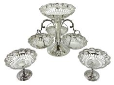 Early 20th century matched silver epergne, open work design, the centre piece with three branches an